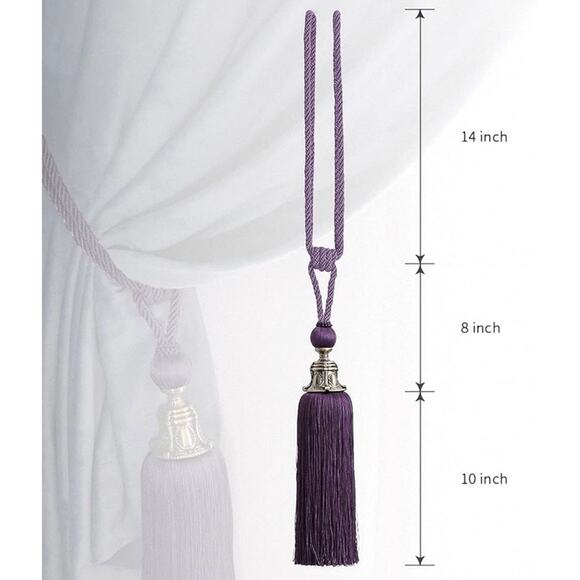 2 Melodieux Decorative Curtain Tiebacks Antique Bell Tassels Holdbacks Purple - Picture 3 of 4